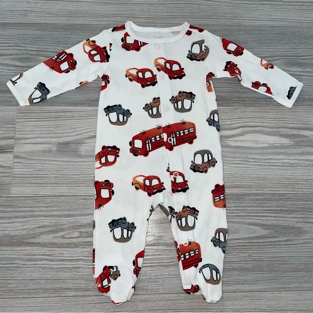 Carter’s Baby Boys Sleeper 3 Months White Vehicle Print Footie Pajamas